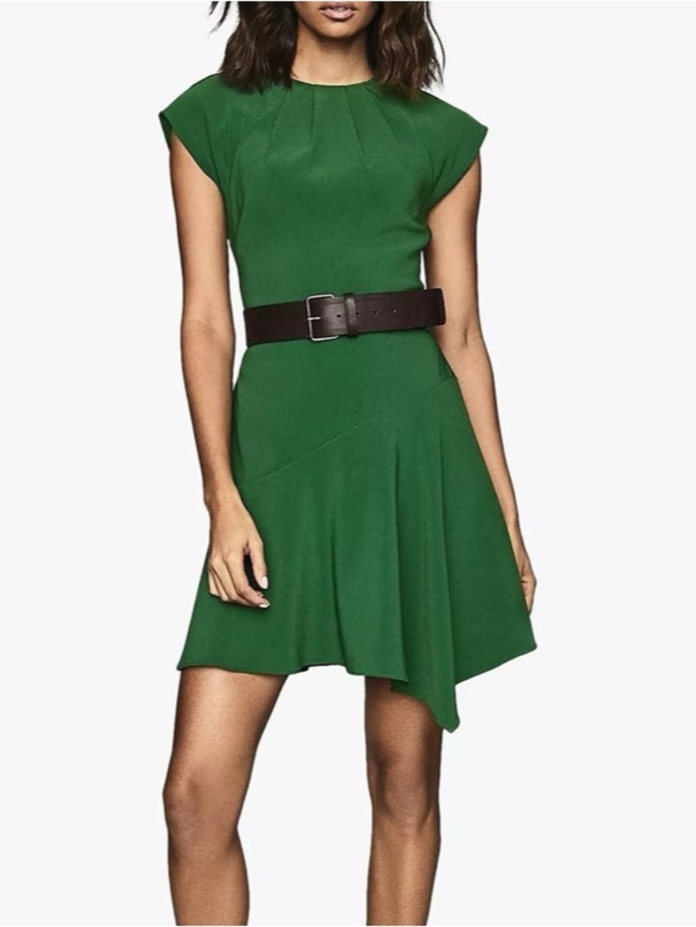 REISS Belle Cap Sleeve Asymmetrical Hem